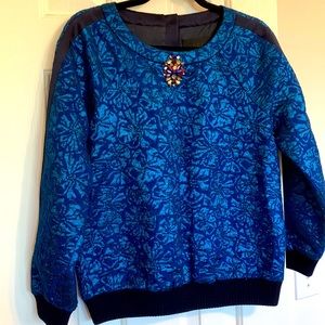 J Crew Collection Dressy Pull Over Crew Neck Bejeweled Sparkly Blue
